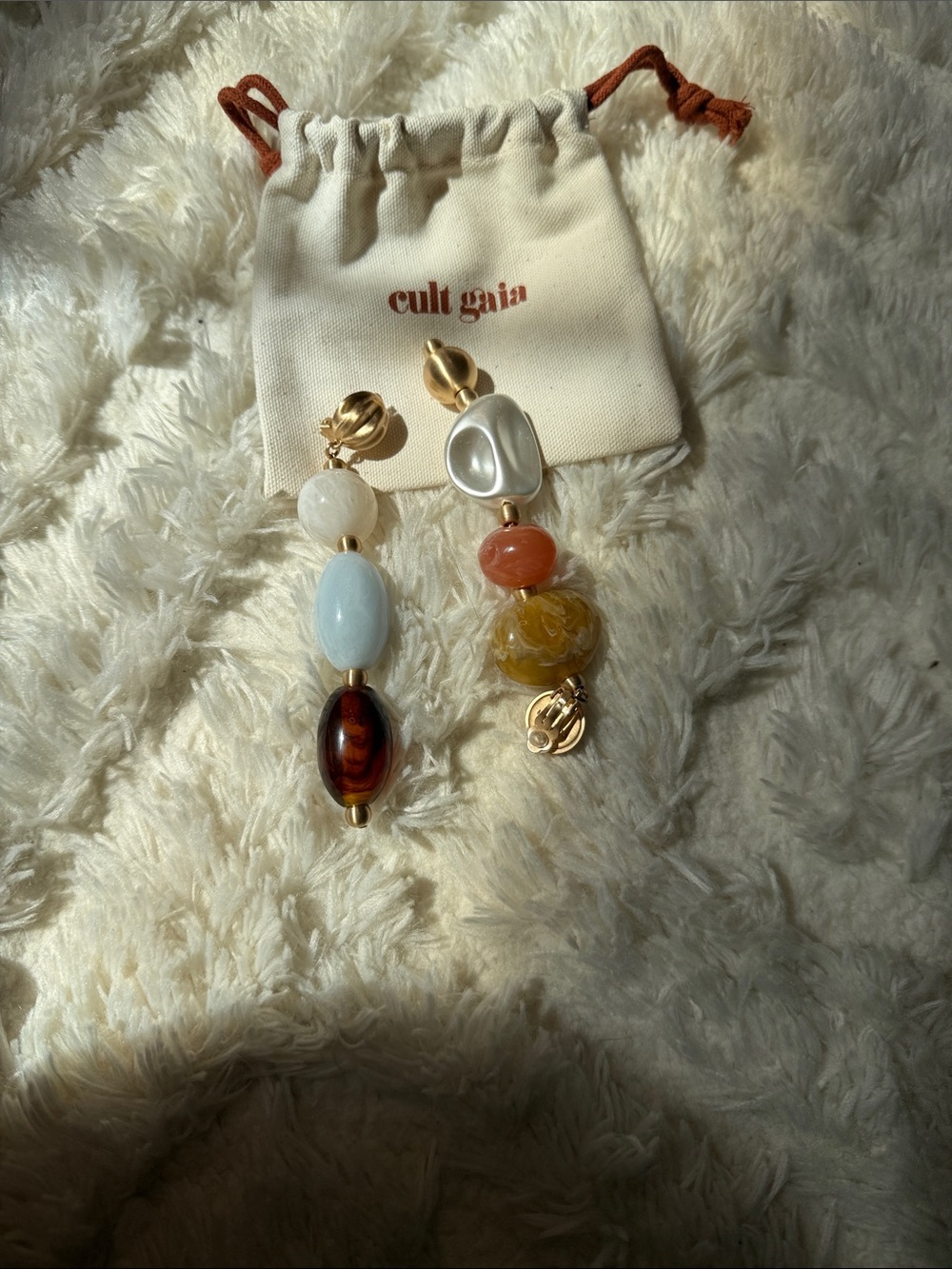 Cult Gaia Mercier Stone Beaded Clip On Linear Drop Earrings - Picture 3 of 3